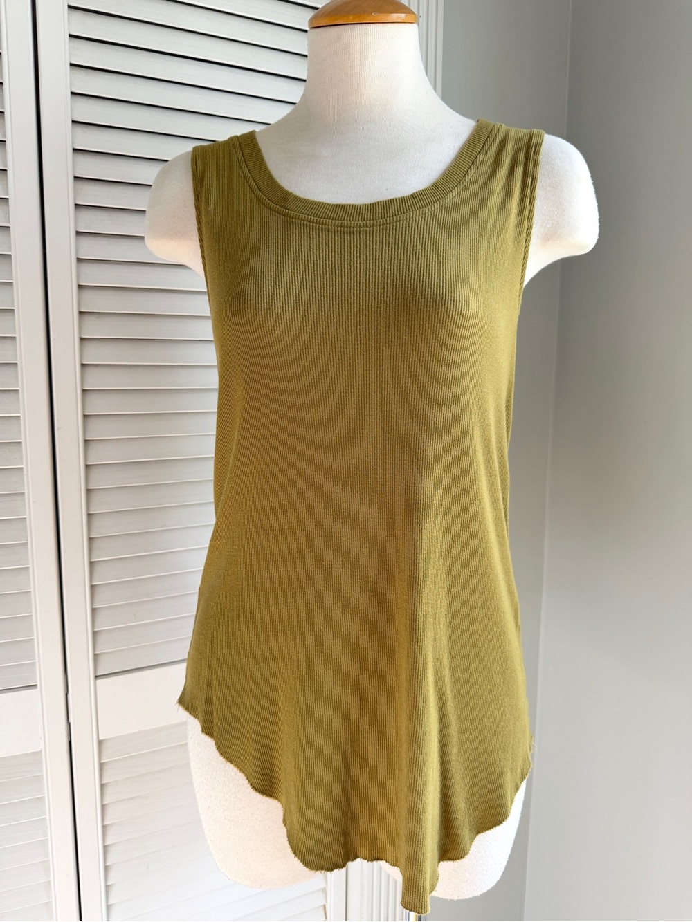 M🫒 For the Republic Olive Green Ribbed Sleeveless Asymmetrical Cotton Modal Top